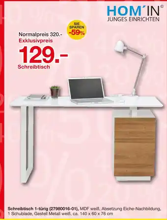Möbelzentrum Pforzheim Hom'in schreibtisch 1-türig Angebot