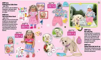 Hartfelder Spielzeug Baby born Kindergarten Little Sister/ Baby born Soft Touch Sister blond/ Baby born My Lucky Dog/ Baby born Deluxe Gassi Geh Angebot