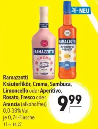 CITTI Markt Ramazzotti Kräuterlikör, Crema, Sambuca, Limoncello oder Aperitivo, Rosato, Fresco oder Arancia (alkoholfrei) Angebot