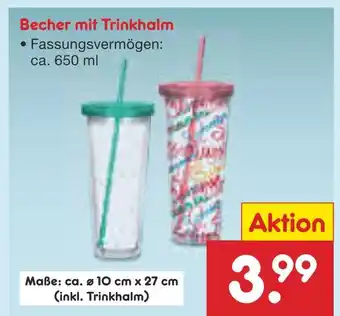 Netto Marken-Discount Becher mit trinkhalm Angebot