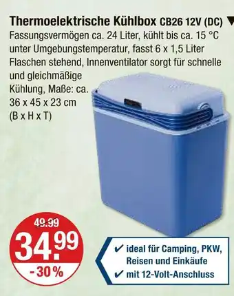 V Markt Thermoelektrische kühlbox cb26 12v (dc) Angebot