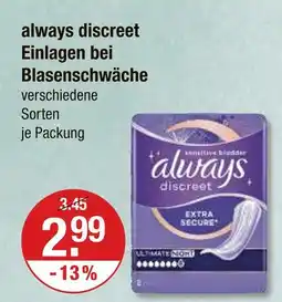 V Markt Always always discreet einlagen bei blasenschwäche Angebot