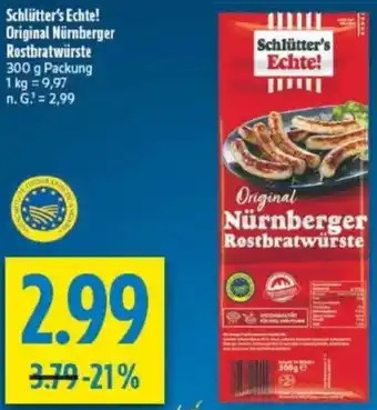 diska Schlütter's Echte! Original Nürnberger Rostbratwürste Angebot