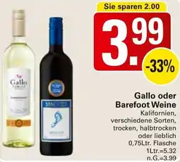 WEZ Gallo oder Barefoot Weine Angebot