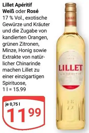 Globus Lillet Apéritif Weiß oder Rosé Angebot