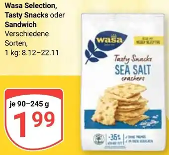 Globus Wasa Selection, Tasty Snacks oder Sandwich Angebot
