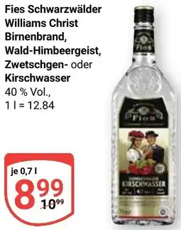 Globus Fies Schwarzwälder Williams Christ Birnenbrand, Wald-Himbeergeist, Zwetschgen- oder Kirschwasser Angebot
