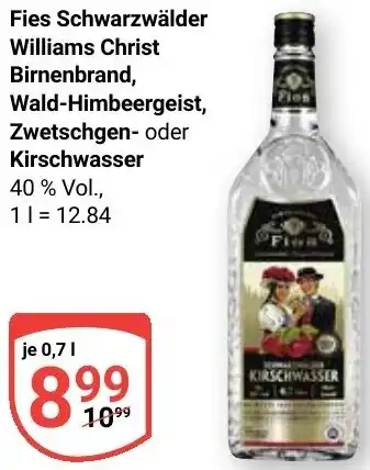 Globus Fies Schwarzwälder Williams Christ Birnenbrand, Wald-Himbeergeist, Zwetschgen- oder Kirschwasser Angebot