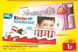 Netto Marken-Discount KINDER Schokolade oder YOGURETTE Angebot