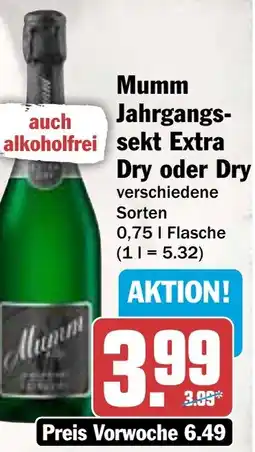 AEZ Mumm Jahrgangssekt Extra Dry oder Dry Angebot