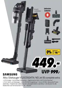 MEDIMAX SAMSUNG Akku-Stielsauger VS20C95D4TK/WD Jet 95 complete extra Angebot