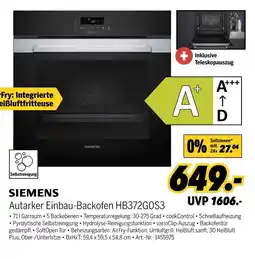 MEDIMAX Siemens autarker einbau-backofen hb372gos3 Angebot