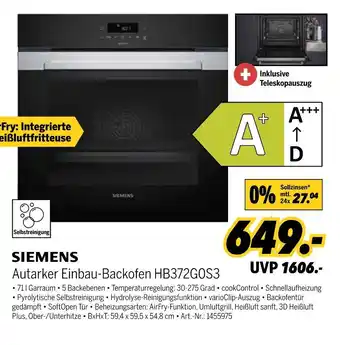 MEDIMAX Siemens autarker einbau-backofen hb372gos3 Angebot