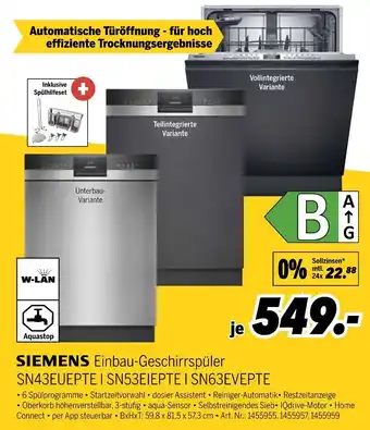 MEDIMAX Siemens einbau-geschirrspüler sn43euepte i sn53eiepte i sn63evepte Angebot