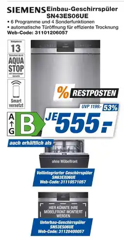 Expert Siemens einbau-geschirrspüler sn43es06ue Angebot