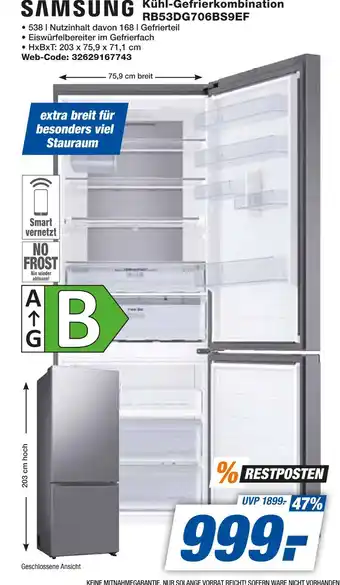 Expert Samsung kühl-gefrierkombination rb53dg706bs9ef Angebot