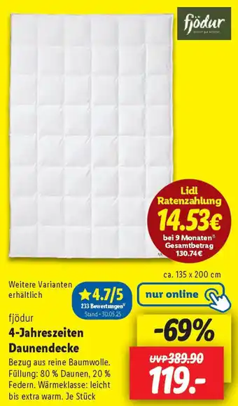 Lidl fjödur 4-Jahreszeiten Daunendecke Angebot