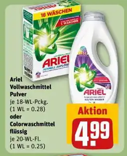 REWE Ariel Vollwaschmittel Pulver oder Colorwaschmittel flüssig Angebot