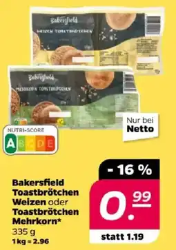 NETTO Bakersfield Toastbrötchen Weizen oder Toastbrötchen Mehrkorn Angebot