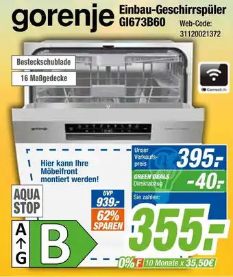 Expert Gorenje einbau-geschirrspüler gi673b60 Angebot
