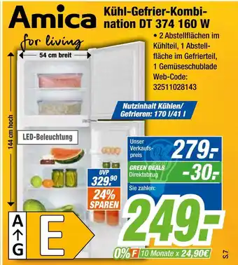 Expert Amica kühl-gefrier-kombination dt 374 160 w Angebot