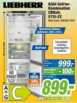 Expert Liebherr kühl-gefrier-kombination cbnsfc 572i-22 Angebot