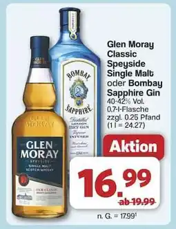 Famila Nord Ost Glen Moray Classic Speyside Single Malt oder Bombay Sapphire Gin Angebot