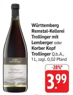Edeka Württemberg Remstal-Kellerei Trollinger mit Lemberger oder Korber Kopf Trollinger Q.b.A Angebot