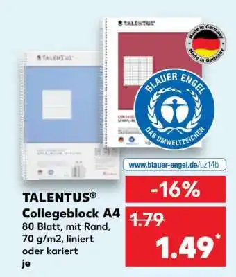 Kaufland TALENTUS Collegeblock A4 Angebot