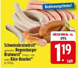 Edeka Schweinsbratwürstl, Regensburger Bratwurst oder Käse-Knacker Angebot