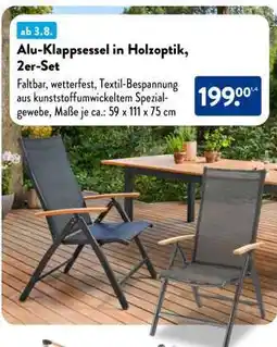 Aldi Süd Alu-Klappsessel in Holzoptik, 2er-Set Angebot