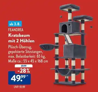 Aldi Süd FEANDREA Kratzbaum mit 2 Höhlen Angebot