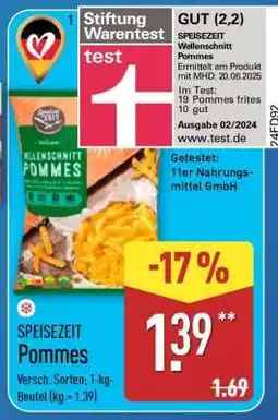 Aldi Nord SPEISEZEIT Pommes Angebot