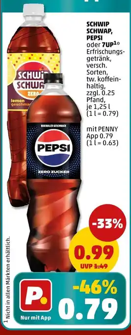 PENNY Schwip schwap, pepsi oder 7up erfrischungsgetränk Angebot