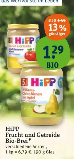 tegut Hipp frucht und getreide bio-brei apfel-banane Angebot