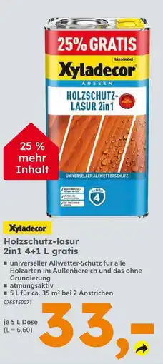 Globus Baumarkt Xyladecor holzschutz-lasur 2in1 4+1 l gratis Angebot