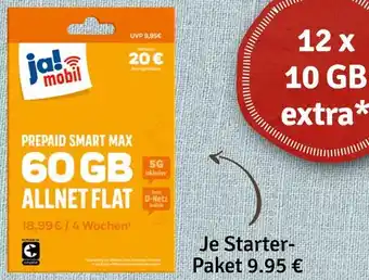 nahkauf Ja! mobil prepaid smart max 60 gb allnet flat Angebot
