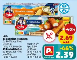PENNY Iglo 13 backfisch-stäbchen oder 15 fischstäbchen Angebot