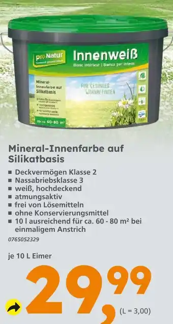 Globus Baumarkt Pronatur innenweiß mineral-innenfarbe auf silikatbasis Angebot