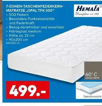 porta Hemafa 7-zonen-taschenfederkern-matratze 'opal tfk 500' Angebot