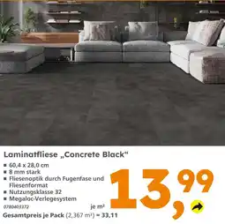 Globus Baumarkt Laminatfliese „concrete black“ Angebot