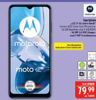 Marktkauf Motorola smartphone e22 3–32 astro black Angebot