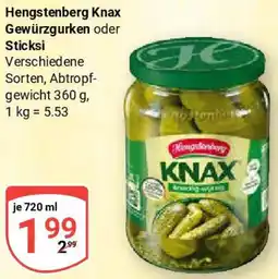 Globus Hengstenberg Knax Gewürzgurken oder Sticksi Angebot