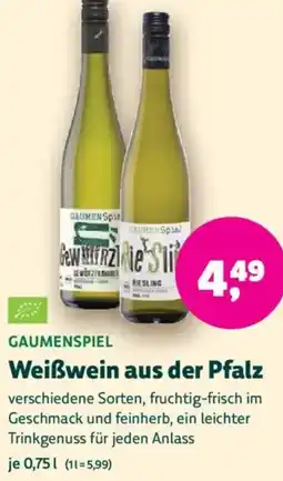 Biomarkt GAUMENSPIEL Weißwein aus der Pfalz Angebot