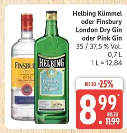 Marktkauf Helbing kümmel oder finsbury london dry gin oder pink gin Angebot