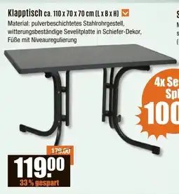 V Baumarkt Klapptisch ca. 110 x 70 x 70 cm Angebot
