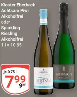 Globus Kloster Eberbach Achtsam Piwi Alkoholfrei oder Sparkling Riesling Alkoholfrei Angebot