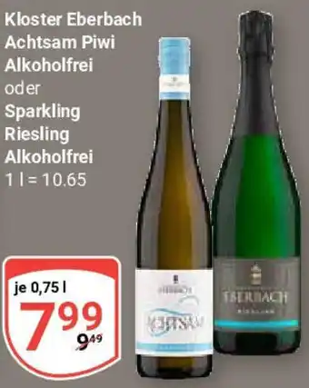 Globus Kloster Eberbach Achtsam Piwi Alkoholfrei oder Sparkling Riesling Alkoholfrei Angebot