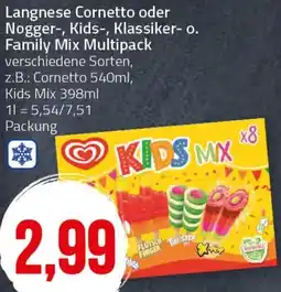 Ihr Frischmarkt Langnese Cornetto oder Nogger-, Kids-, Klassiker- o. Family Mix Multipack Angebot