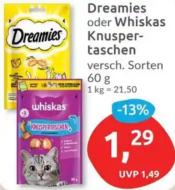 Budni Dreamies oder Whiskas Knuspertaschen Angebot
